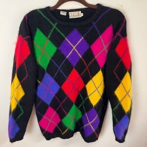 Vintage Rafaella Colorful Argyle Sweater Women's Medium 90s Retro
